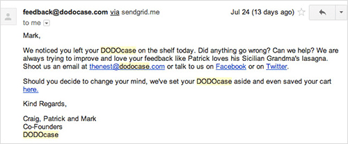 Dodo Case’s email for abandoned carts.