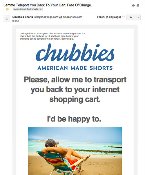Chubbies’ email for abandoned carts.