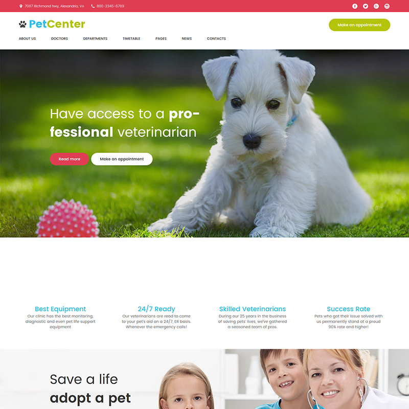 WordPress шаблон PetCenter для ветеринарной клиники