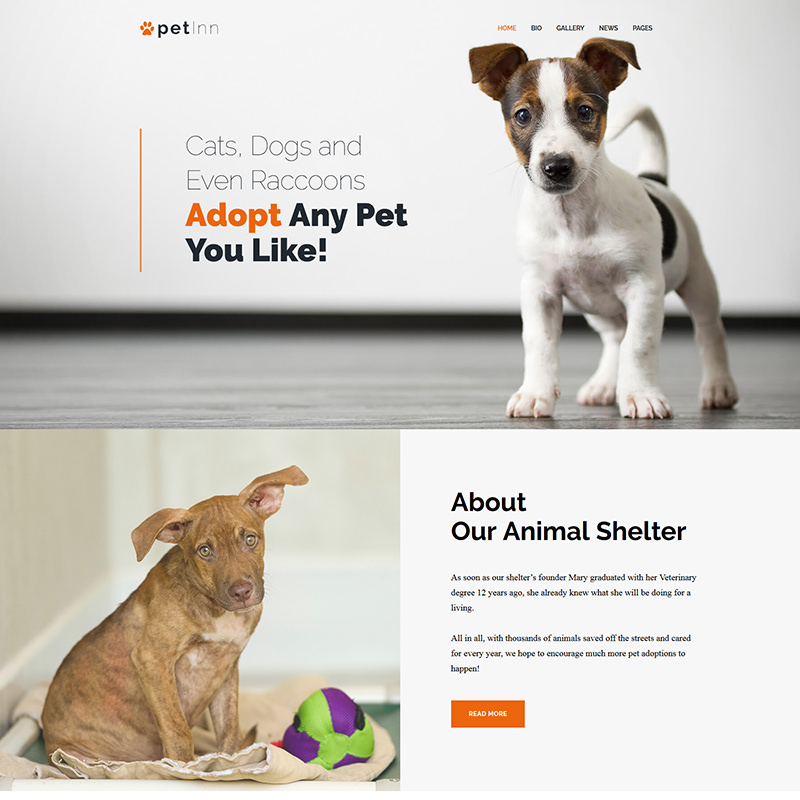 WordPress шаблон PetInn на тему приют для животных