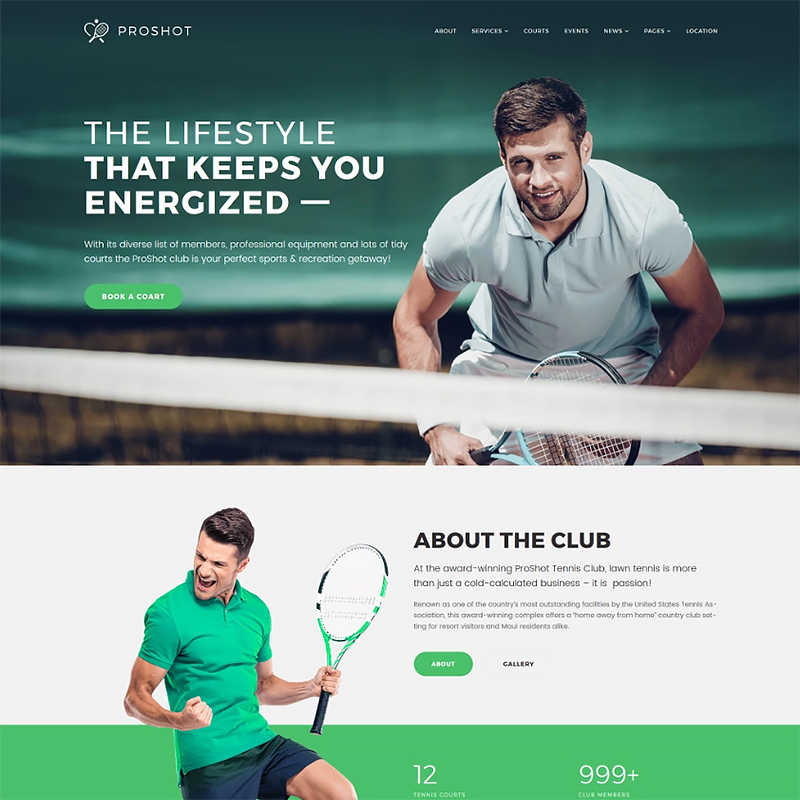 WordPress шаблон ProShot - Tennis Club Responsive