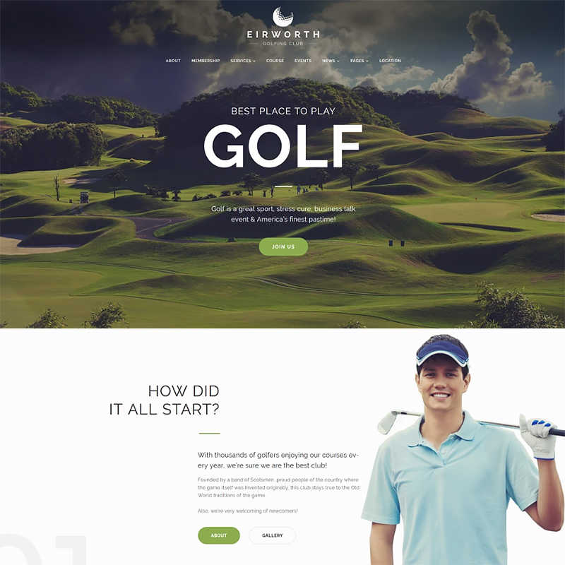Eirworth - адаптивный WordPress шаблон сайта гольф клуба