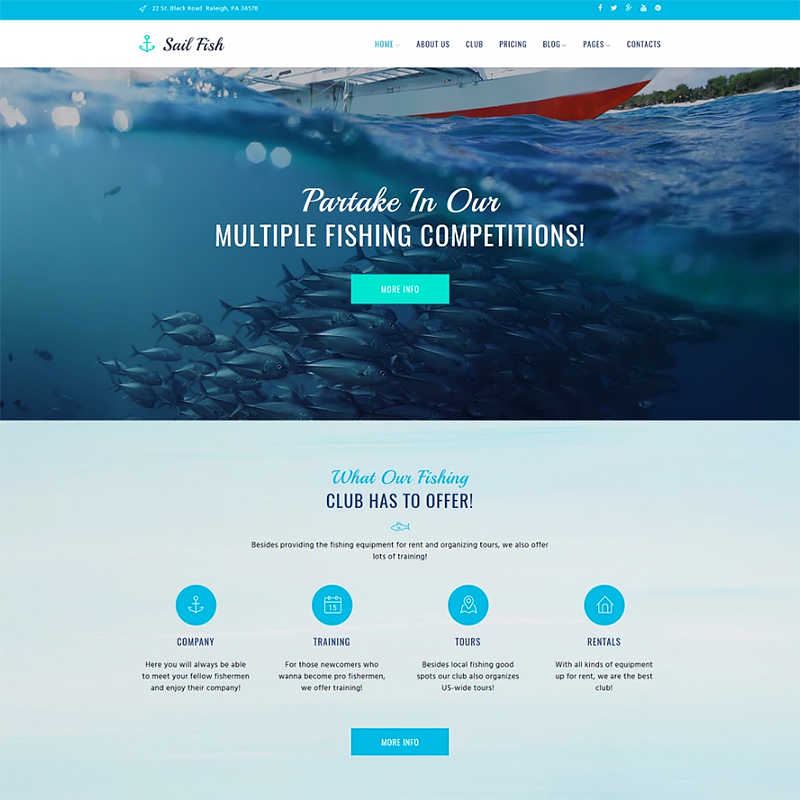 WordPress шаблон Sail Fish - Fishing Club Responsive