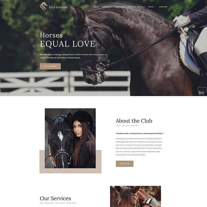 WordPress шаблон Horsieside - Equestrian Center Responsive