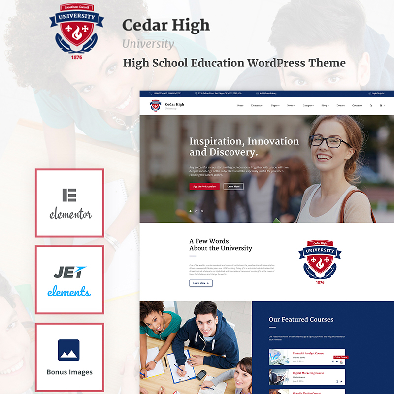 Cedar High - шаблон WordPress сайта высшего учебного заведения