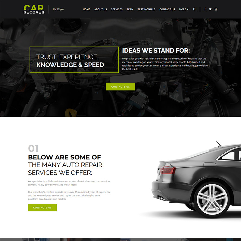 WordPress шаблон Car Recover - Car Repair Responsive