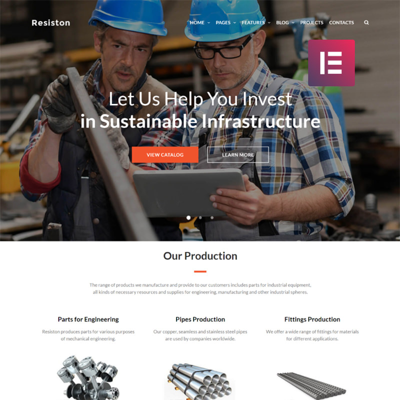 Resiston - Elementor WordPress шаблон сайта промышленной компании