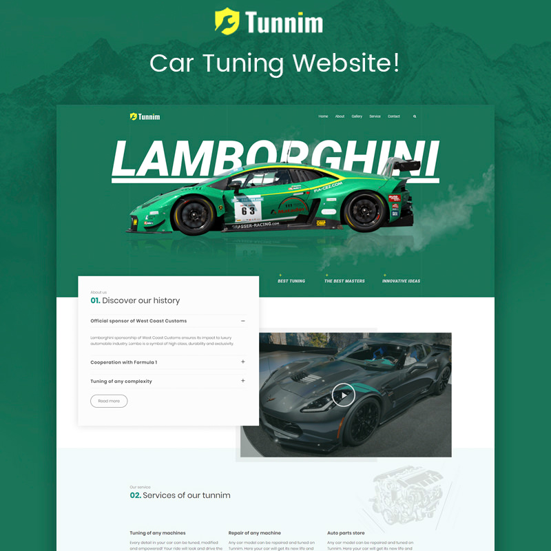 WordPress шаблон Tunnim - Car Tuning Elementor