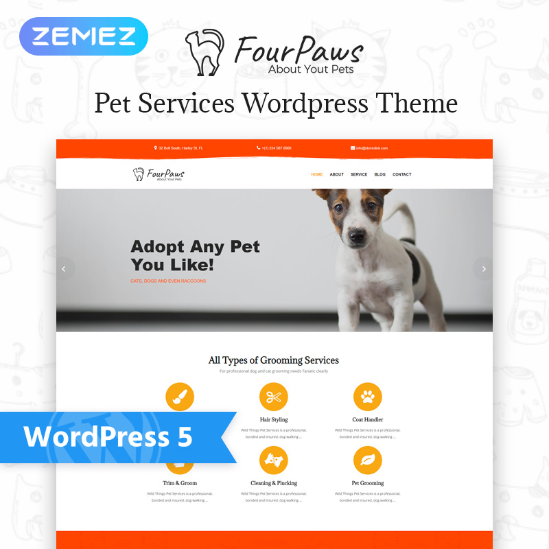 WordPress шаблон Four Paws - Pet Services Multipurpose Classic Elementor