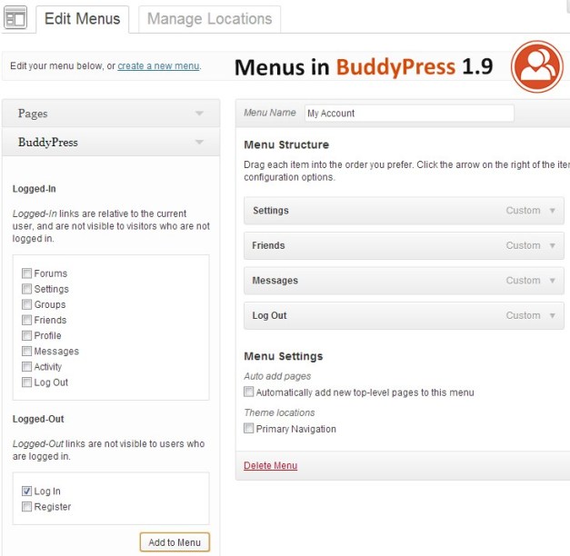 Dynamic BuddyPress Menus