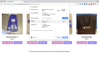 An example of the Payment Request UI in Chrome on the desktop