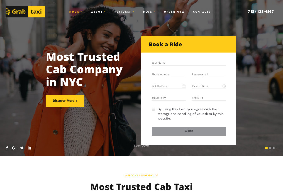 Grab Taxi | Online Cab Service WordPress Theme