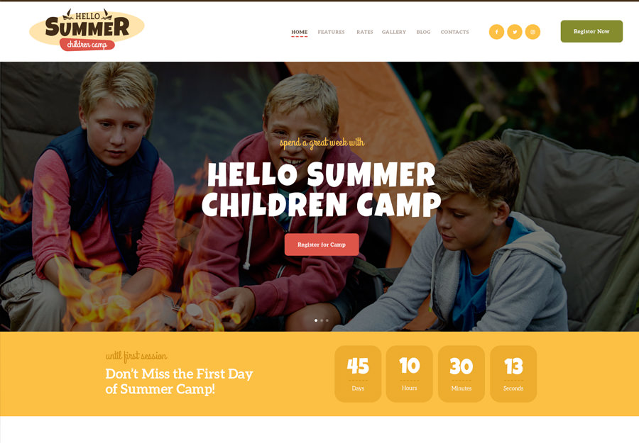 Hello Summer Children's Camp WordPress Theme