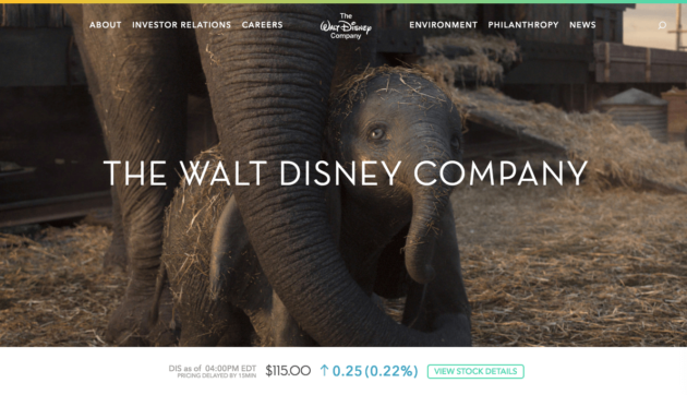 The Walt Disney Company's Homepage.