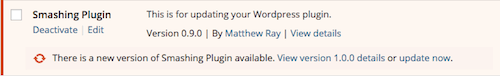 WordPress plugin interface showing updates available