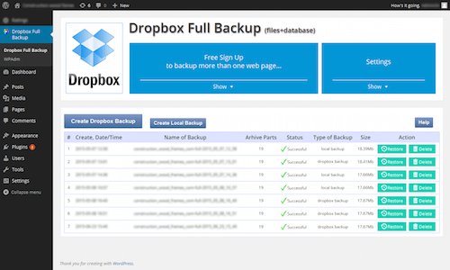Dropbox Backup & Restore in action