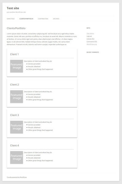 The custom portfolio template with styling.