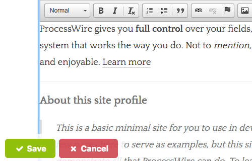 Screenshot of editing content on your website’s front-end.
