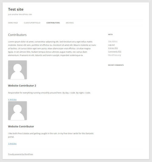 The unstyled custom contributors page.