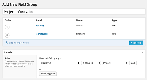 A preview of the ACF UI for creating custom metadata.