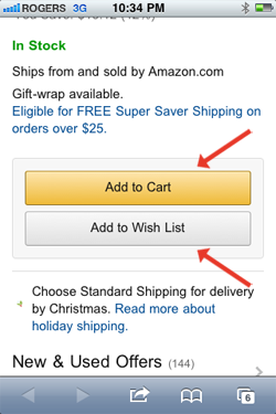 Screenshot of Amazon buttons