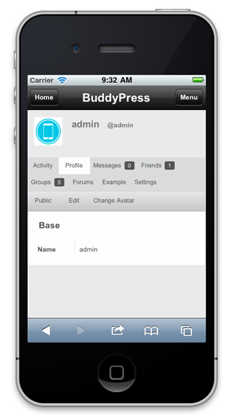 BuddyPress mobile displays member information such as profile picture and updates.