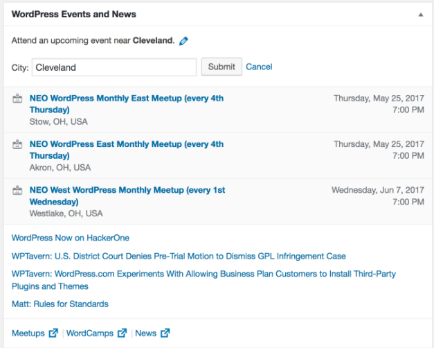 News Widget Shows Upcoming Meetups and WordCamps