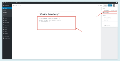 The text editor in Gutenberg