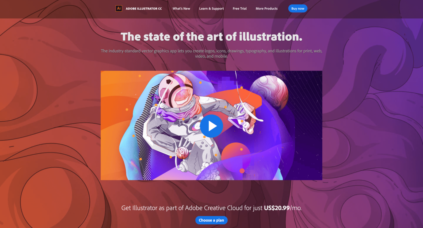 The Adobe Illustrator home page.