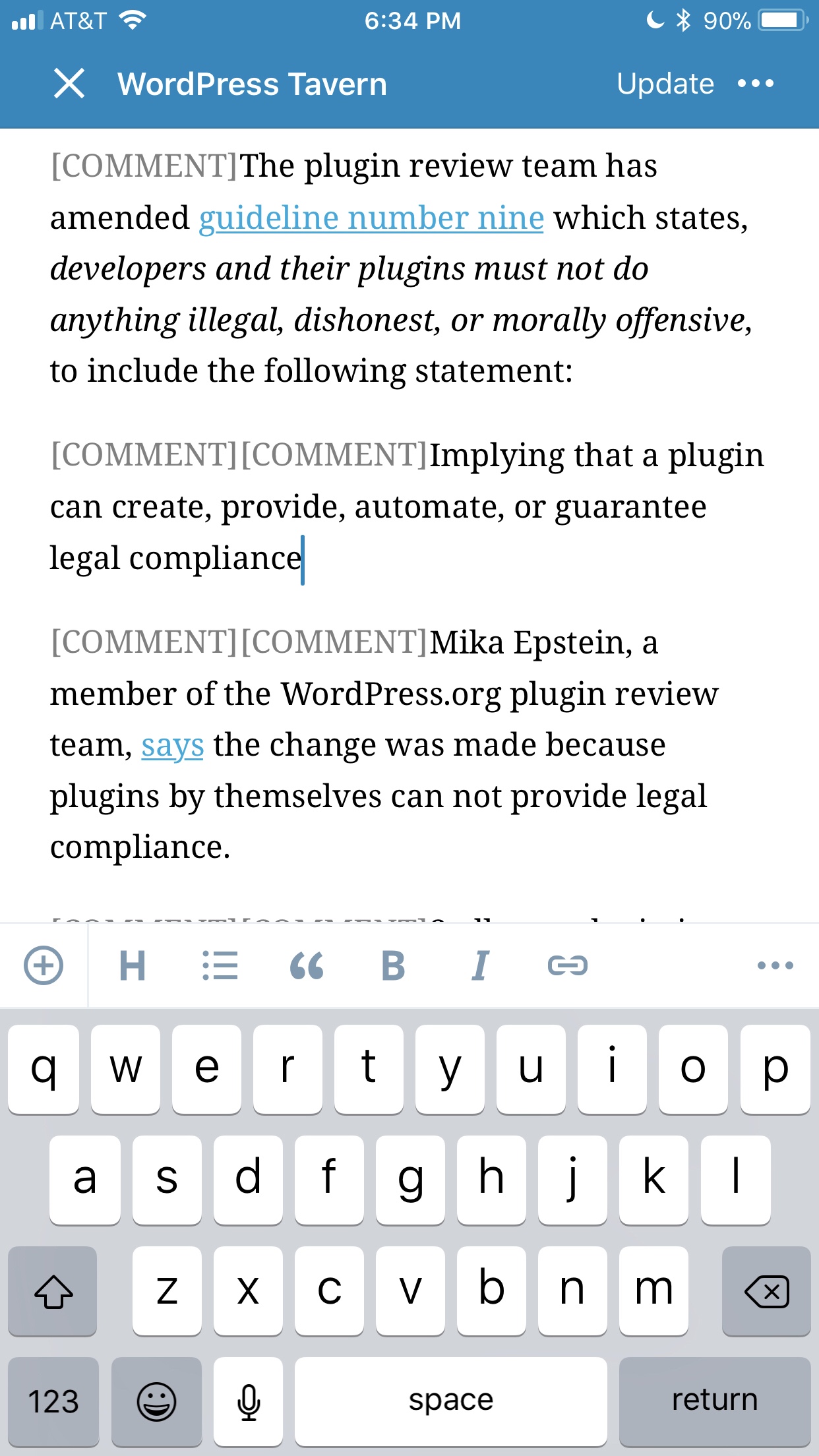 Gutenberg Content in WordPress for iOS