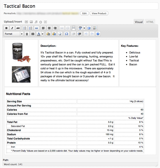 Example of an advanced multi-column template in WordPress’ TinyMCE editor