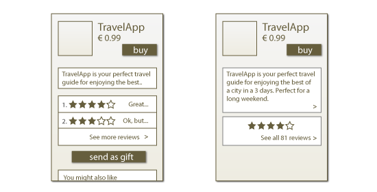 Two examples of a shop purchase screens