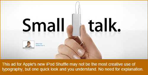 Apple.com home page promotion of the new iPod Shuffle shows the impact of clever typography