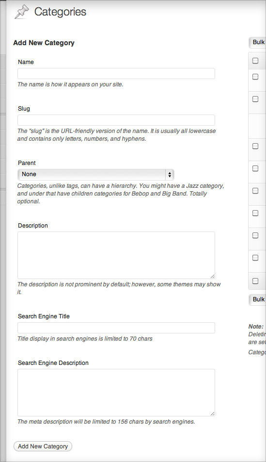 WordPress taxonomy meta data: Search engine title and description fields added to categories and tags