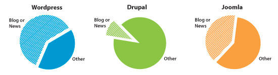 Graph of the percentage of most popular websites on WordPress