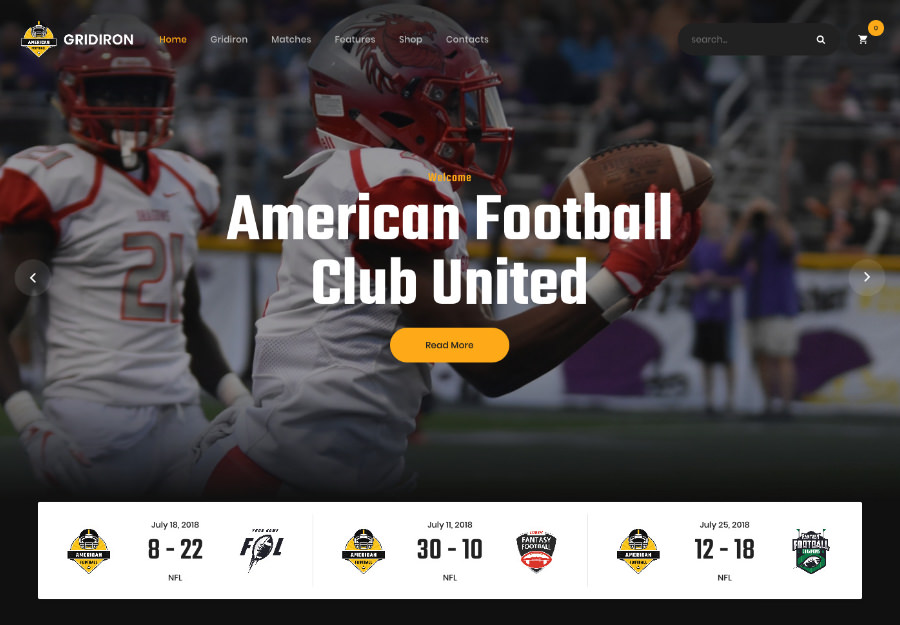 Gridiron | American Football & NFL Team WordPress Theme