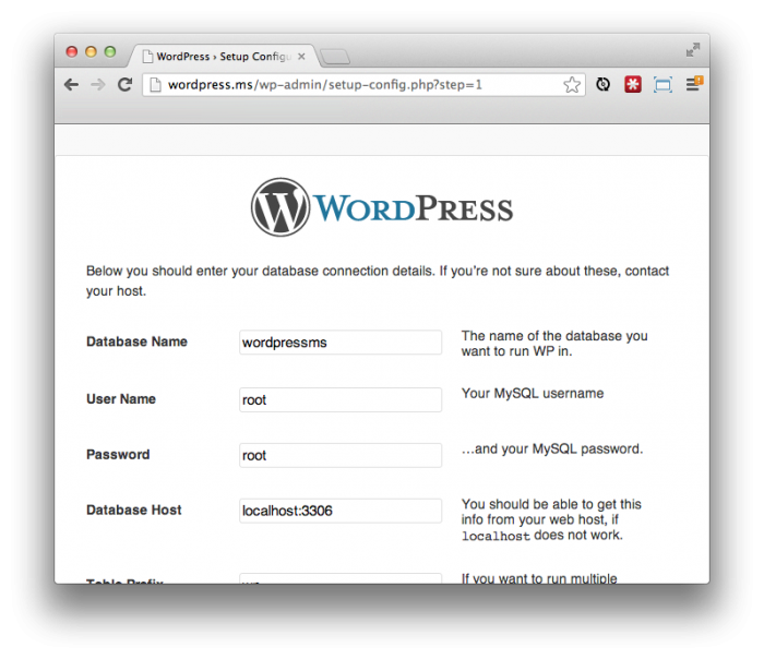 Обычная пятиминутная установка WordPress