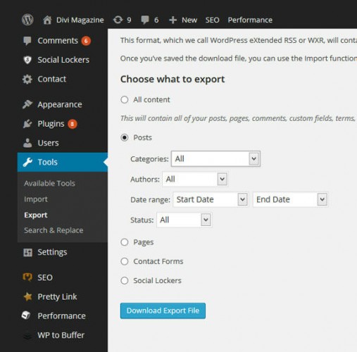 WordPress-export-function