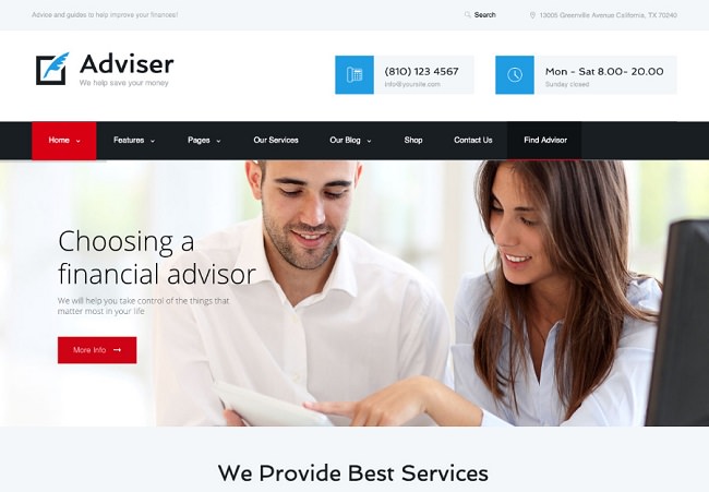 Adviser | WordPress шаблон для сферы финансов и бухгалтерии