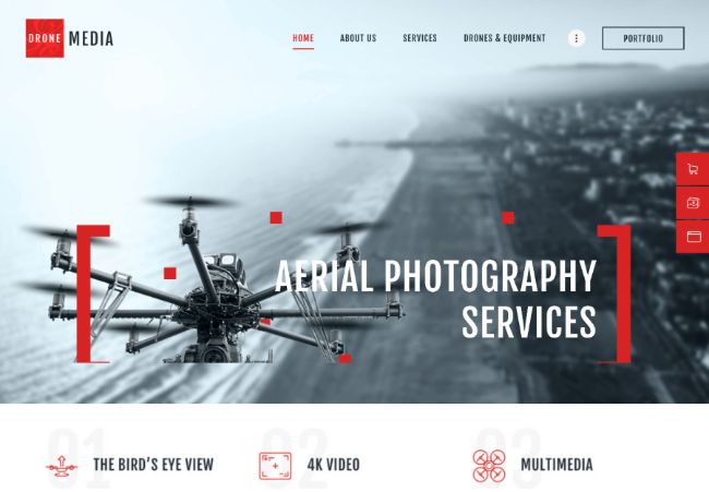 Drone Media | WordPress шаблон для видеографии и съемок с дрона с Elementor