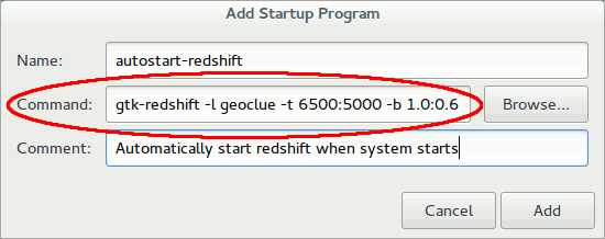 Paste the command to start Redshift.