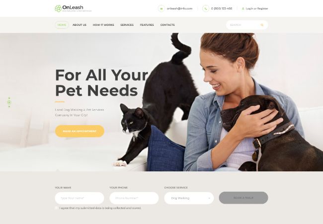 OnLeash | Dog Walking & Pet Services Veterinary WordPress Theme