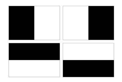 Four different shapes with equal amount of black and white pixels.