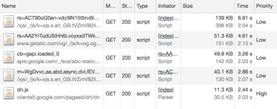Network tab of DevTools showing the external javascript files