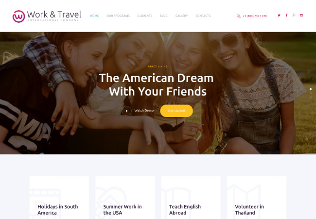 Work & Travel Company & Youth Programs WordPress Theme