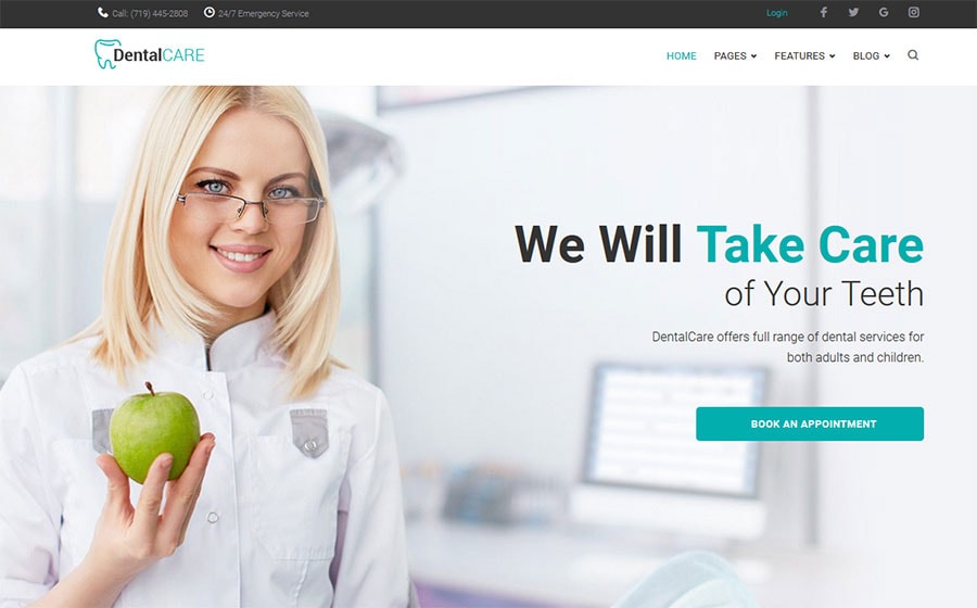 DentalCare - шаблон WordPress сайта стоматологической клиники